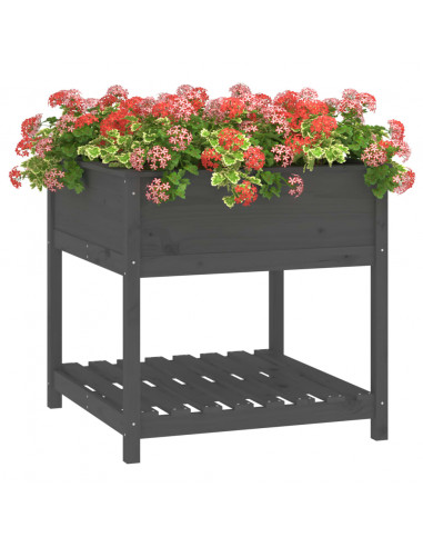 Fioriera con Mensola Grigia 82,5x82,5x81 cm Legno Massello Pino