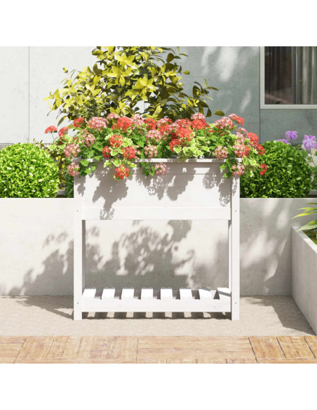 Fioriera con Mensola Bianca 82,5x34,5x81cm Legno Massello Pino