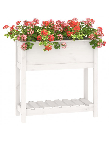 Fioriera con Mensola Bianca 82,5x34,5x81cm Legno Massello Pino