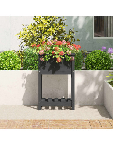 Fioriera con Mensola Grigia 54x34,5x81cm Legno Massello di Pino