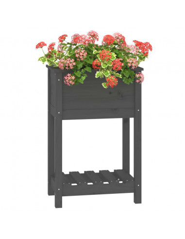 Fioriera con Mensola Grigia 54x34,5x81cm Legno Massello di Pino