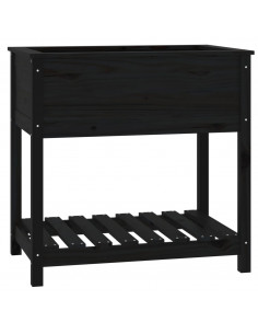 Fioriera con Mensola Nera 82,5x54x81 cm Legno Massello di Pino 2