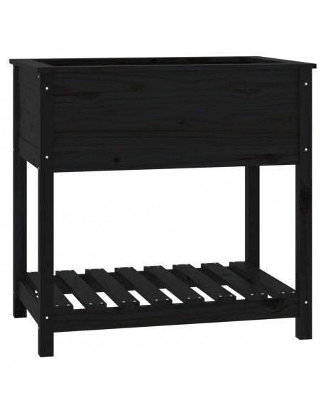 Fioriera con Mensola Nera 82,5x54x81 cm Legno Massello di Pino