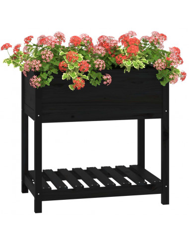 Fioriera con Mensola Nera 82,5x54x81 cm Legno Massello di Pino