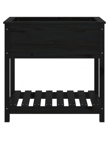 Fioriera con Mensola Nera 82,5x54x81 cm Legno Massello di Pino