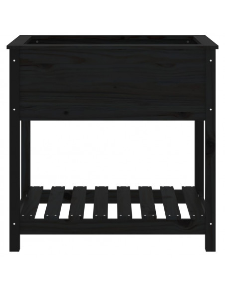 Fioriera con Mensola Nera 82,5x54x81 cm Legno Massello di Pino