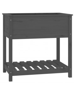 Fioriera con Mensola Grigia 82,5x54x81cm in Legno Massello Pino 2