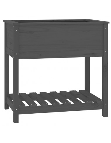 Fioriera con Mensola Grigia 82,5x54x81cm in Legno Massello Pino