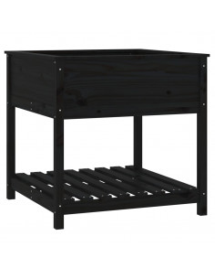 Fioriera con Mensola Nera 82,5x82,5x81cm Legno Massello di Pino 2