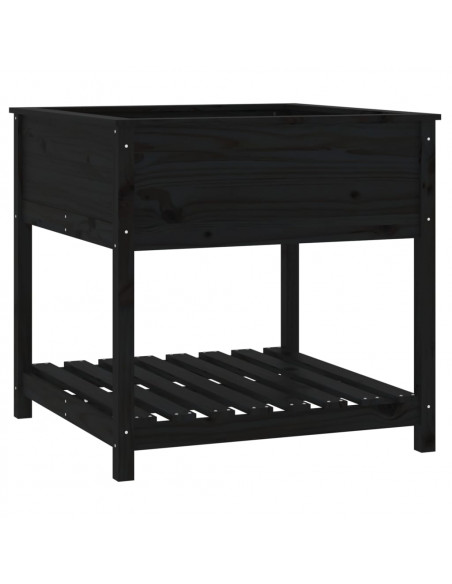 Fioriera con Mensola Nera 82,5x82,5x81cm Legno Massello di Pino