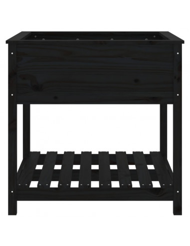 Fioriera con Mensola Nera 82,5x82,5x81cm Legno Massello di Pino