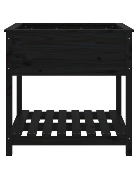 Fioriera con Mensola Nera 82,5x82,5x81cm Legno Massello di Pino