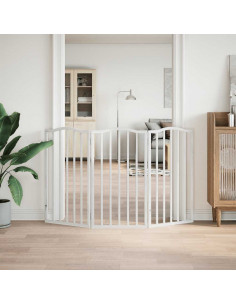 Cancello per Cani Pieghevole 3 Pannelli Bianco 150 cm Pioppo 2