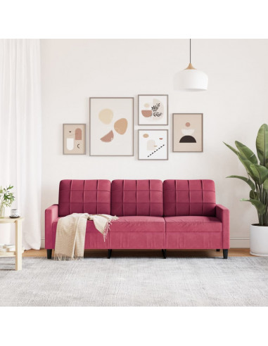 Divano a 3 Posti Rosso Vino 180 cm in Velluto