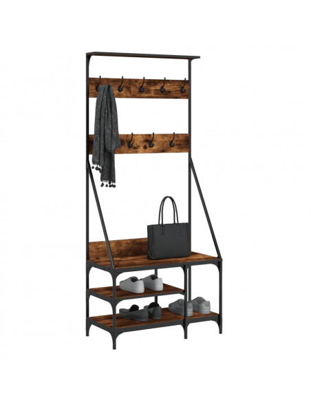 Appendiabiti con Porta Scarpe Rovere Fumo 80x40x184 cm