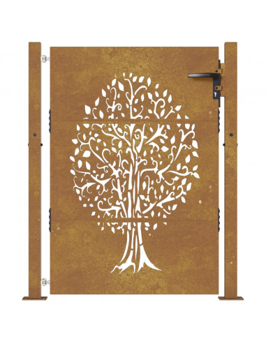 Cancello da Giardino 105x155 cm in Acciaio Corten Design Albero