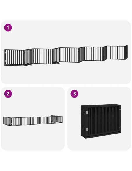 Cancello Cani Porta Pieghevole Nero 10 Pannelli 800 cm Pioppo