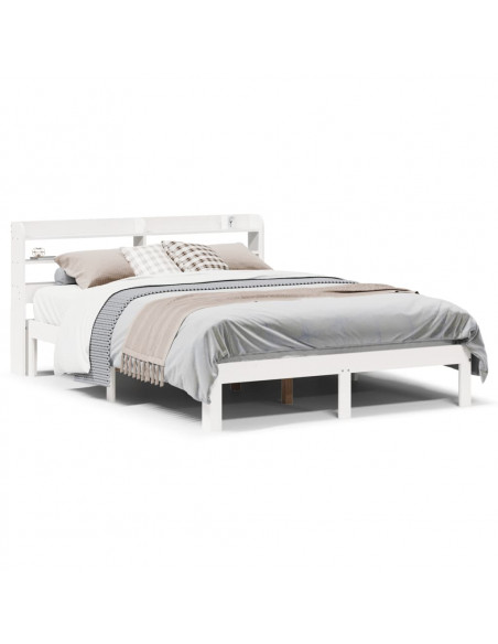 Giroletto con Testiera Bianco 140x190 cm in Legno Massello Pino