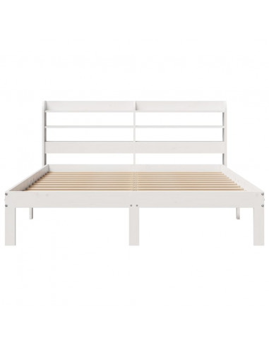 Giroletto con Testiera Bianco 140x190 cm in Legno Massello Pino