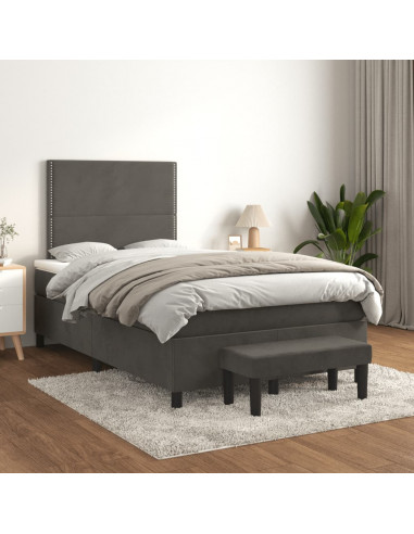 Giroletto a Molle con Materasso Grigio Scuro 120x190 cm Velluto