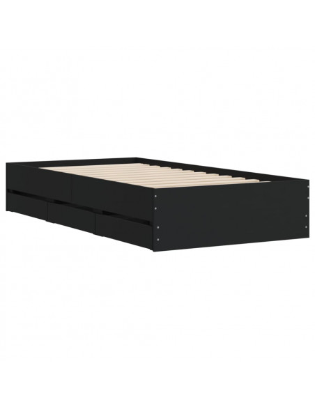 Giroletto con Cassetti Nero 90x200 cm in Legno Multistrato