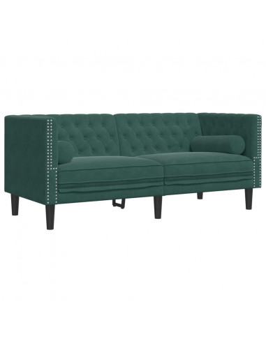 Divano Chesterfield con Rinforzi 2 Posti Verde Scuro in Velluto