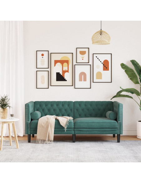 Divano Chesterfield con Rinforzi 2 Posti Verde Scuro in Velluto