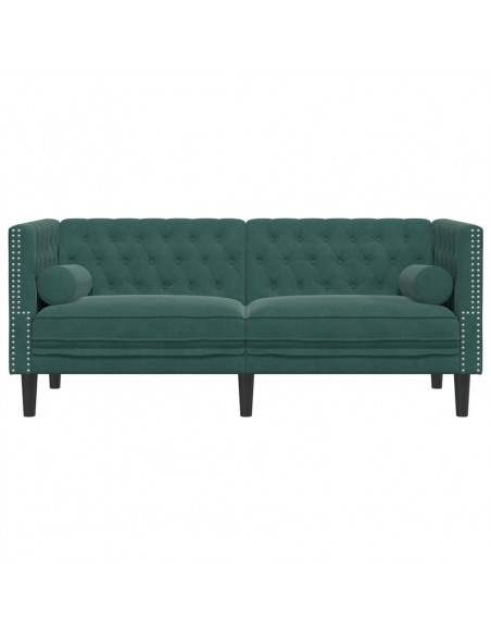Divano Chesterfield con Rinforzi 2 Posti Verde Scuro in Velluto