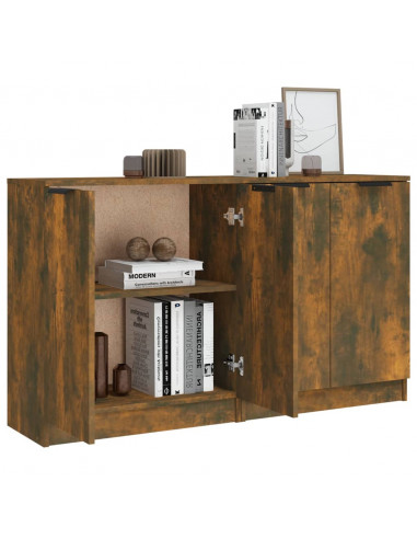 Credenze 2 pz Rovere Fumo 60x30x70 cm in Legno Multistrato