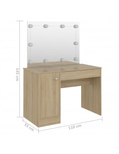 Toeletta con Luci LED 110x55x145 cm in MDF Rovere