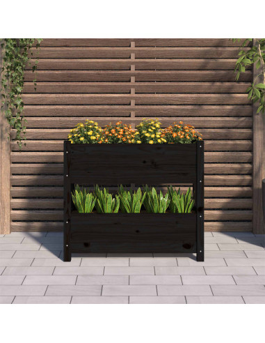 Fioriera Nera 77x25x66 cm in Legno Massello di Pino