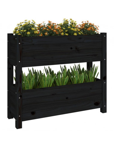 Fioriera Nera 77x25x66 cm in Legno Massello di Pino