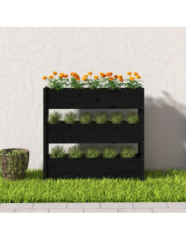 Fioriera Nera 112x25x104,5 cm in Legno Massello di Pino