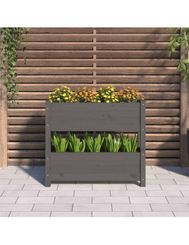 Fioriera Grigia 77x25x66 cm in Legno Massello di Pino