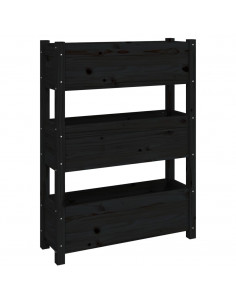 Fioriera Nera 77x25x104,5 cm in Legno Massello di Pino 2