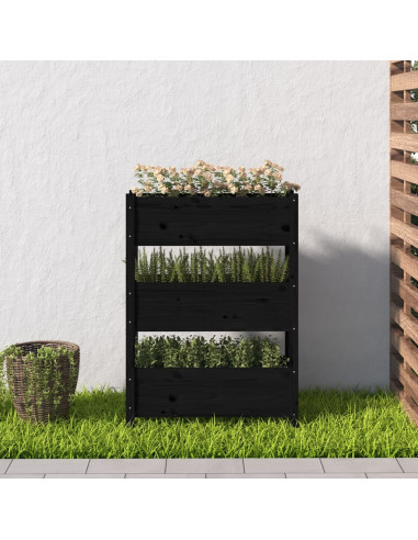 Fioriera Nera 77x25x104,5 cm in Legno Massello di Pino