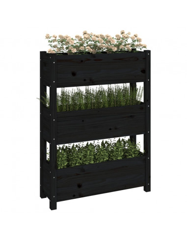 Fioriera Nera 77x25x104,5 cm in Legno Massello di Pino