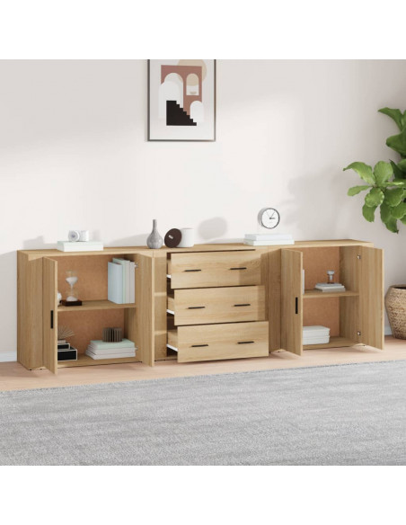 Credenze 3 pz Rovere Sonoma in Legno Multistrato