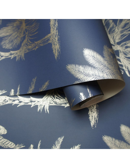 DUTCH WALLCOVERINGS Carta da Parati Alberi Tropicali Blu e Argento