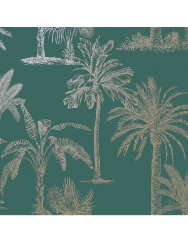 DUTCH WALLCOVERINGS Carta da Parati Alberi Tropicali Verde Tè Argento
