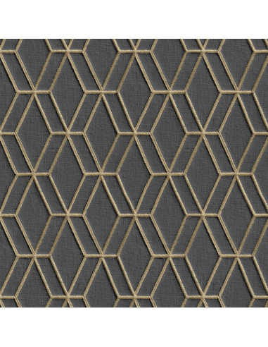 DUTCH WALLCOVERINGS Carta da Parati Design Esagonale Nero e Oro