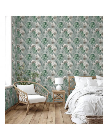 DUTCH WALLCOVERINGS Carta da Parati Eden Grigio e Verde Chiaro