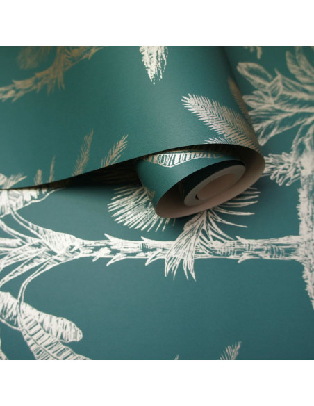 DUTCH WALLCOVERINGS Carta da Parati Alberi Tropicali Verde Tè Argento