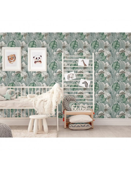 DUTCH WALLCOVERINGS Carta da Parati Eden Grigio e Verde Chiaro