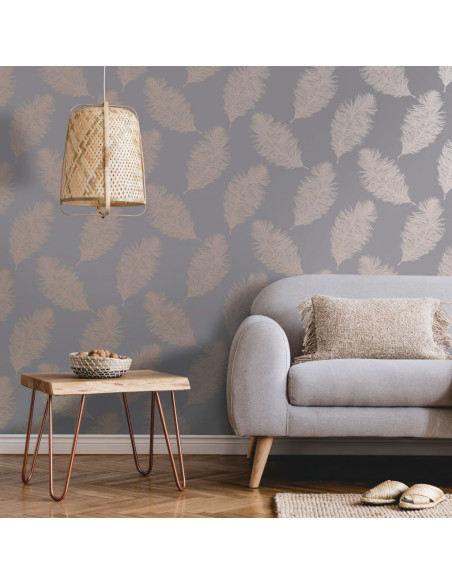 DUTCH WALLCOVERINGS Carta da Parati Fawning Feather Grigio e Oro Rosa