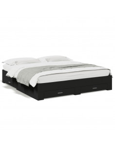 Giroletto con Cassetti Nero 180x200 cm in Legno Multistrato 2