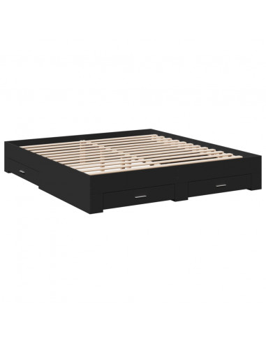Giroletto con Cassetti Nero 180x200 cm in Legno Multistrato