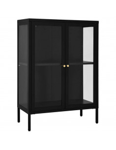 Credenza Nera 75x35x105 cm in Acciaio e Vetro 2