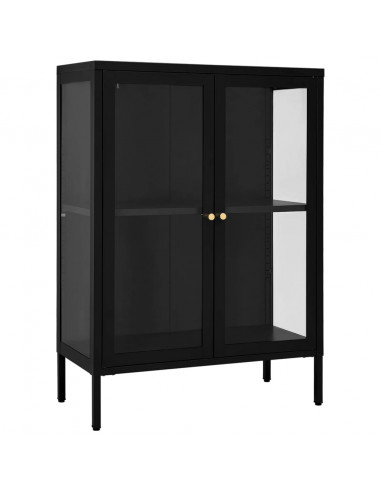 Credenza Nera 75x35x105 cm in Acciaio e Vetro