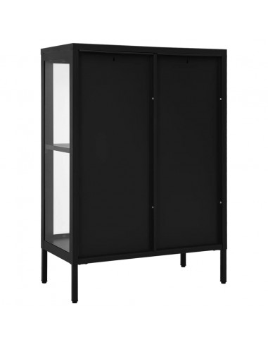 Credenza Nera 75x35x105 cm in Acciaio e Vetro